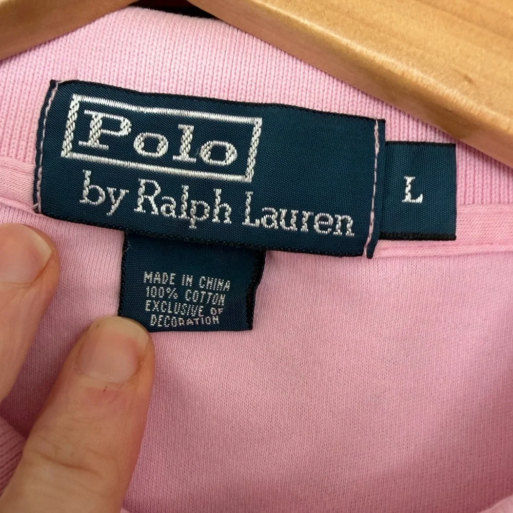 90's Era Ralph Lauren Baby Pink Polo Shirt for Men / Cotton / Light Blue Pony LG